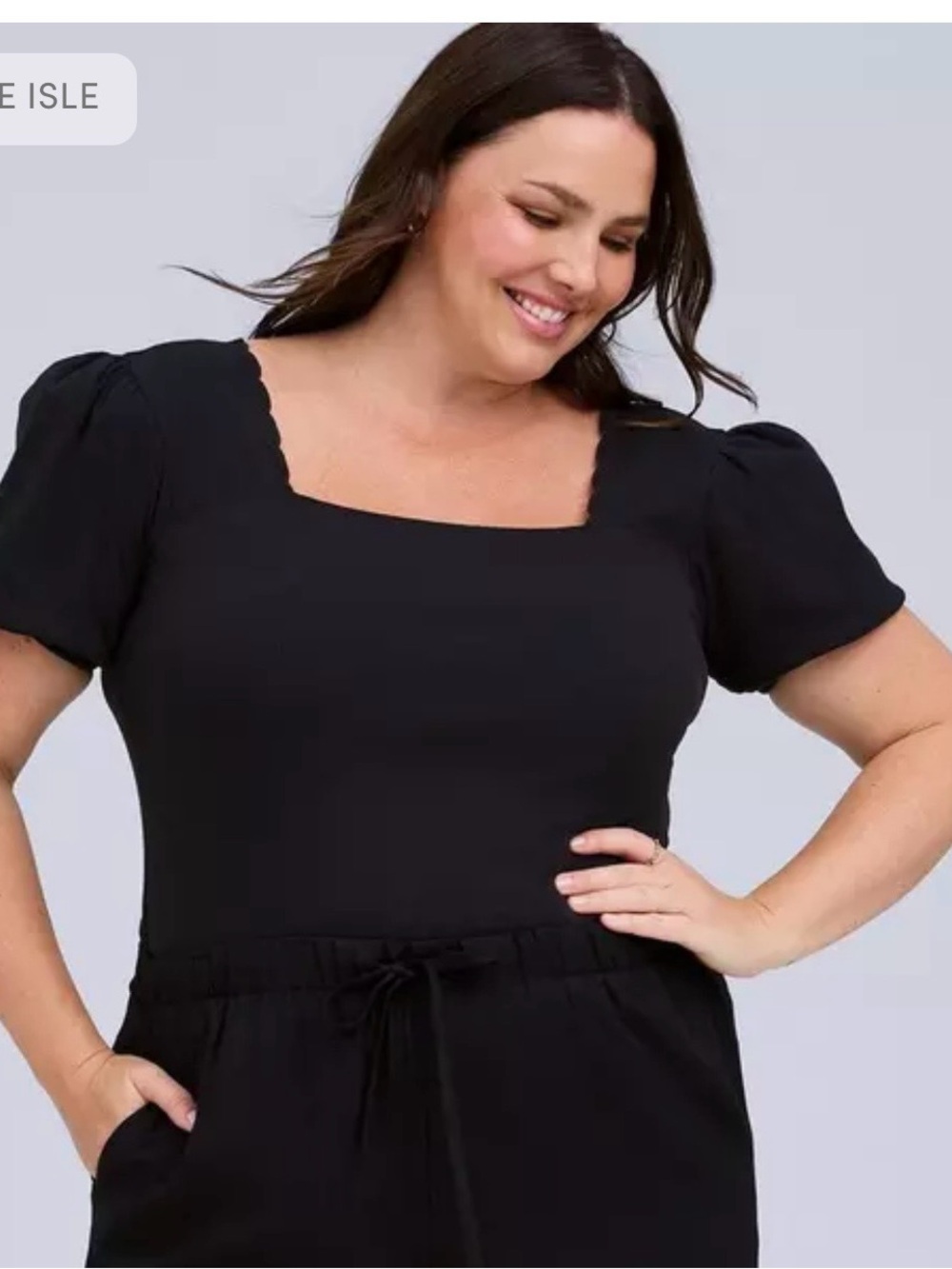 TORRID- Black Scallop Square Neck Puff Sleeve Top